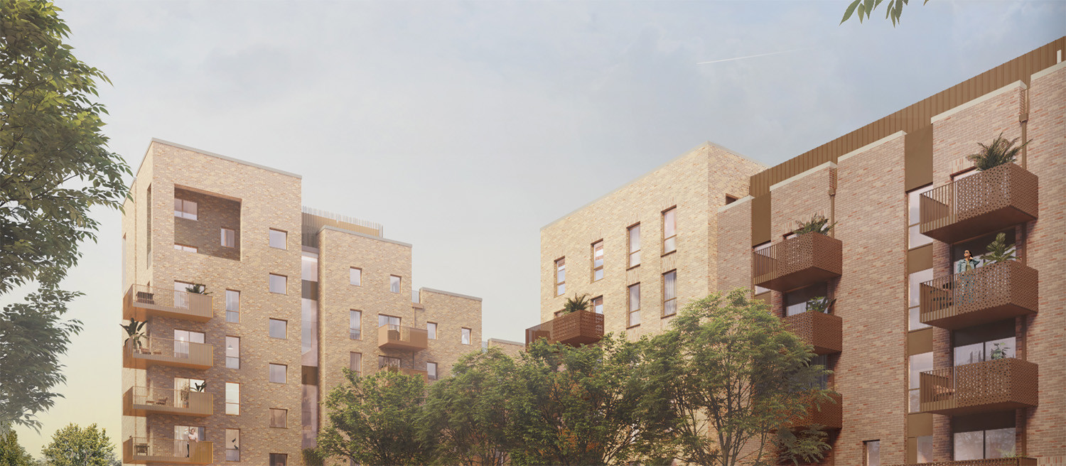 CGI image of several blocks of flats